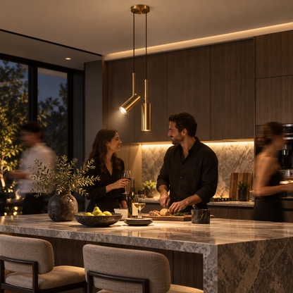 Adjustable Spot Pendant Light for Kitchen Island, Rotating Head, GU10 LED Included, for Dining Table, Bedside, Reading Nook, Artwork, Black or Brass