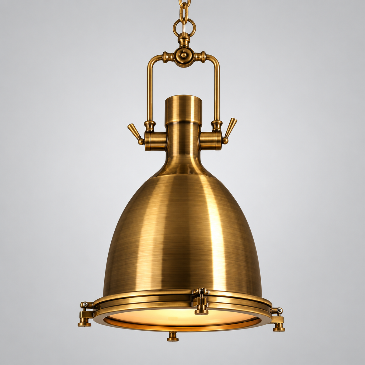 Nautical Industrial Dome Pendant for Kitchen Island, Glass Diffuser, Bulb Included, for Bar Counter, Restaurant, Dining Room, Black or Brass