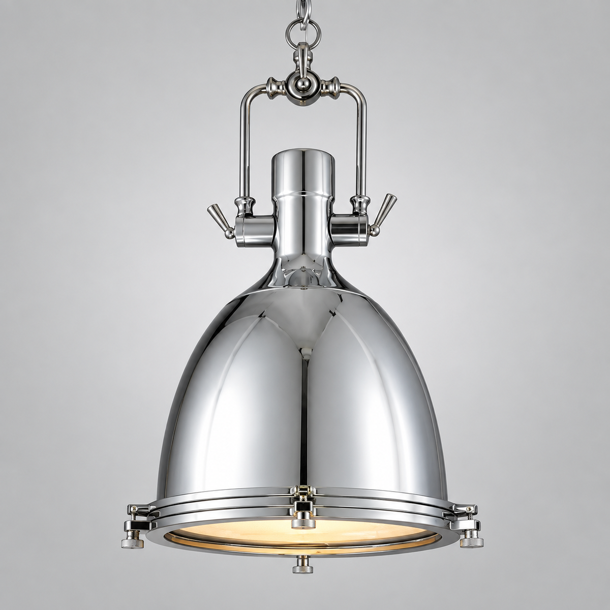 Nautical Industrial Dome Pendant for Kitchen Island, Glass Diffuser, Bulb Included, for Bar Counter, Restaurant, Dining Room, Black or Brass