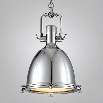 Nautical Industrial Dome Pendant for Kitchen Island, Glass Diffuser, Bulb Included, for Bar Counter, Restaurant, Dining Room, Black or Brass