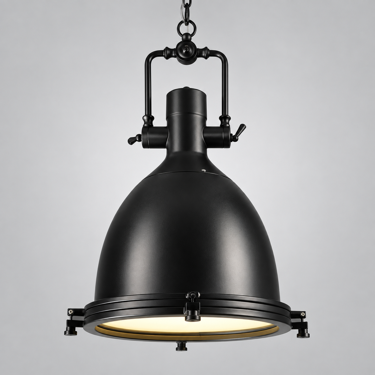 Nautical Industrial Dome Pendant for Kitchen Island, Glass Diffuser, Bulb Included, for Bar Counter, Restaurant, Dining Room, Black or Brass
