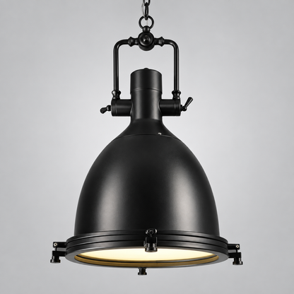 Nautical Industrial Dome Pendant for Kitchen Island, Glass Diffuser, Bulb Included, for Bar Counter, Restaurant, Dining Room, Black or Brass