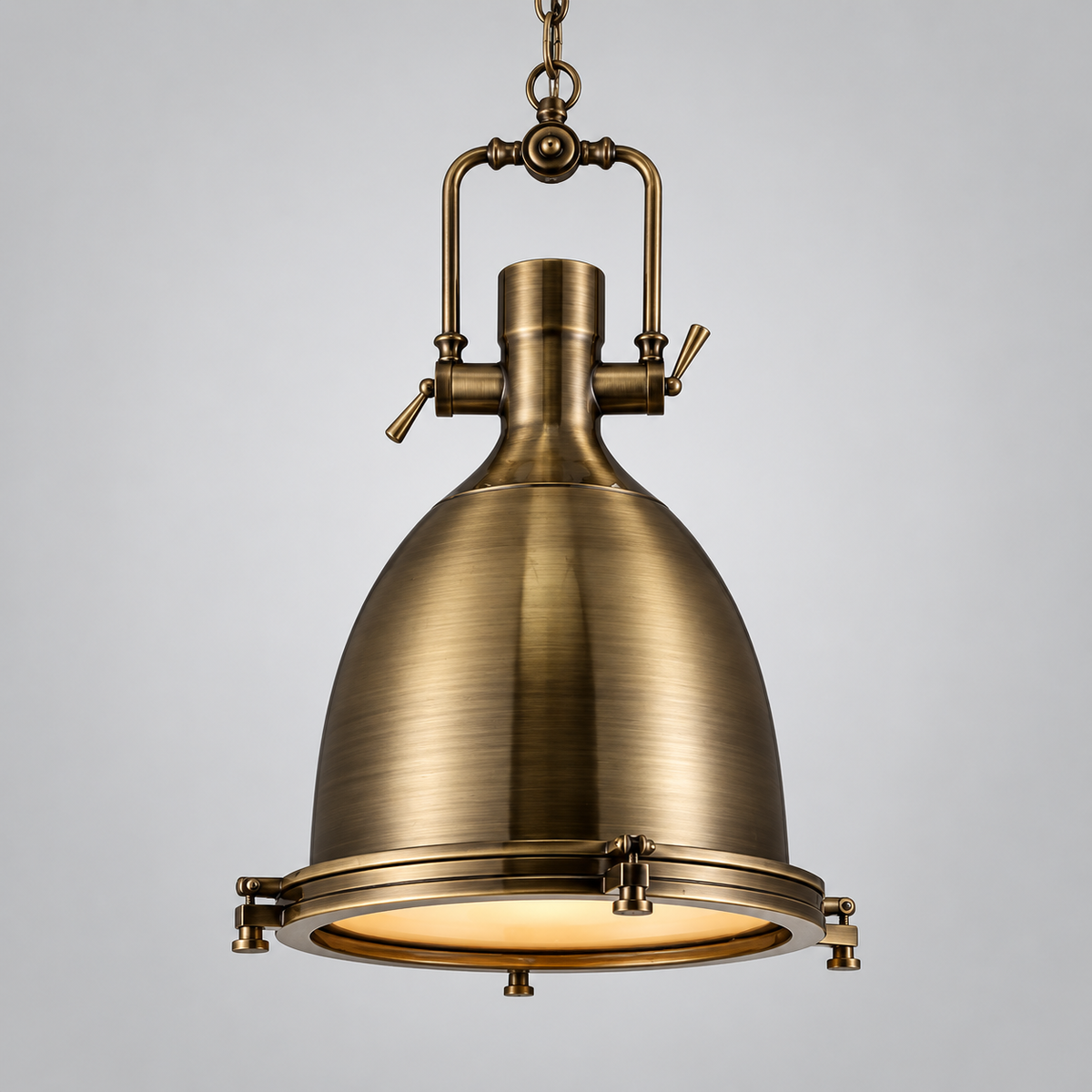 Nautical Industrial Dome Pendant for Kitchen Island, Glass Diffuser, Bulb Included, for Bar Counter, Restaurant, Dining Room, Black or Brass