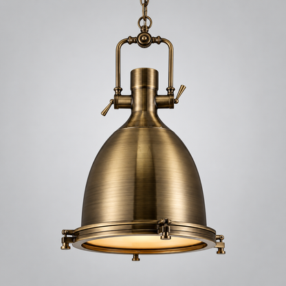 Nautical Industrial Dome Pendant for Kitchen Island, Glass Diffuser, Bulb Included, for Bar Counter, Restaurant, Dining Room, Black or Brass