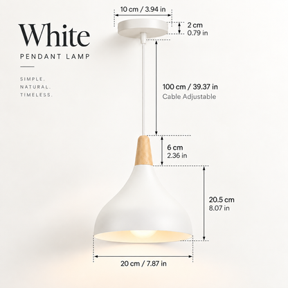 Teardrop Pendant Light for Kitchen Island, Wood Top, Adjustable Cord, Matte Metal Shade, for Dining Table, Bedside, Hallway, Cafe, Six Pastel Colors