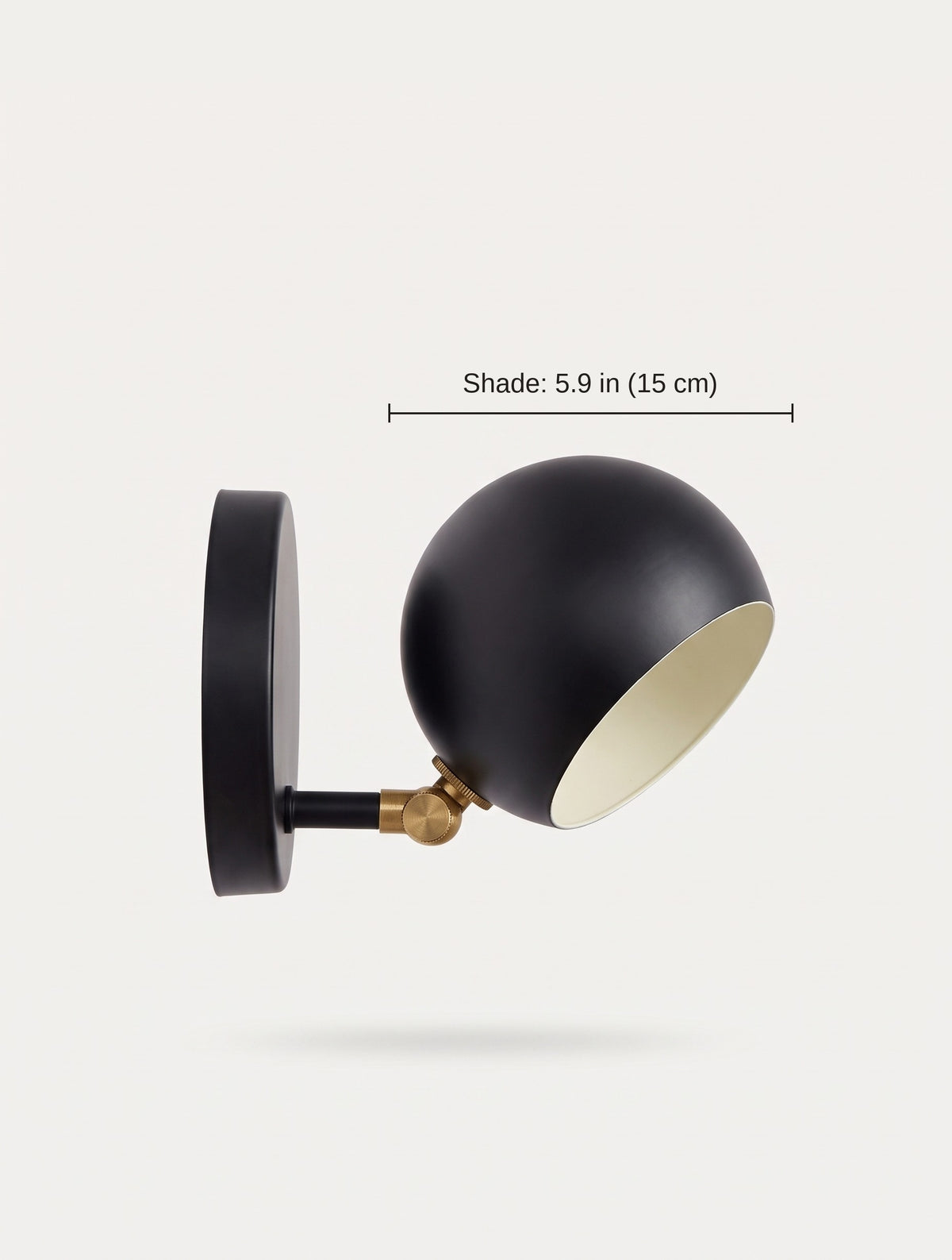 Dimension diagram of the adjustable ball wall lamp showing the 5.9 inch shade diameter