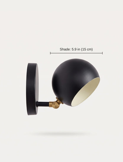 Dimension diagram of the adjustable ball wall lamp showing the 5.9 inch shade diameter