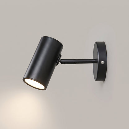 Black finish option: adjustable wall spot light with a matt black cylinder head, arm and round wall plate