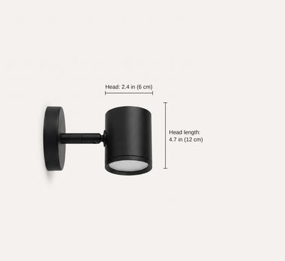 Dimension diagram of the adjustable wall spot light showing the 2.4 inch head diameter and 4.7 inch head length