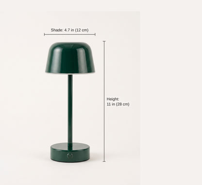 Dimension diagram of the cordless mushroom table lamp: 11 inches tall with a 4.7 inch shade
