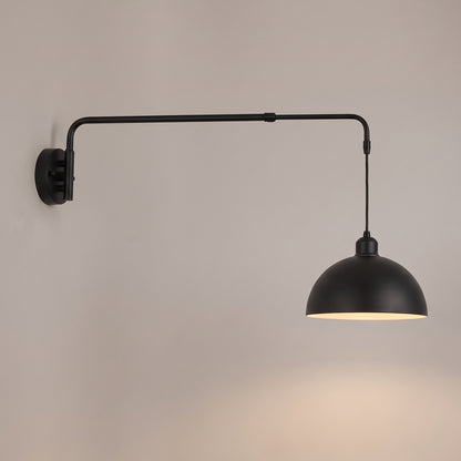Dome shade option: swing arm wall light with a 10 inch curved matt black dome shade