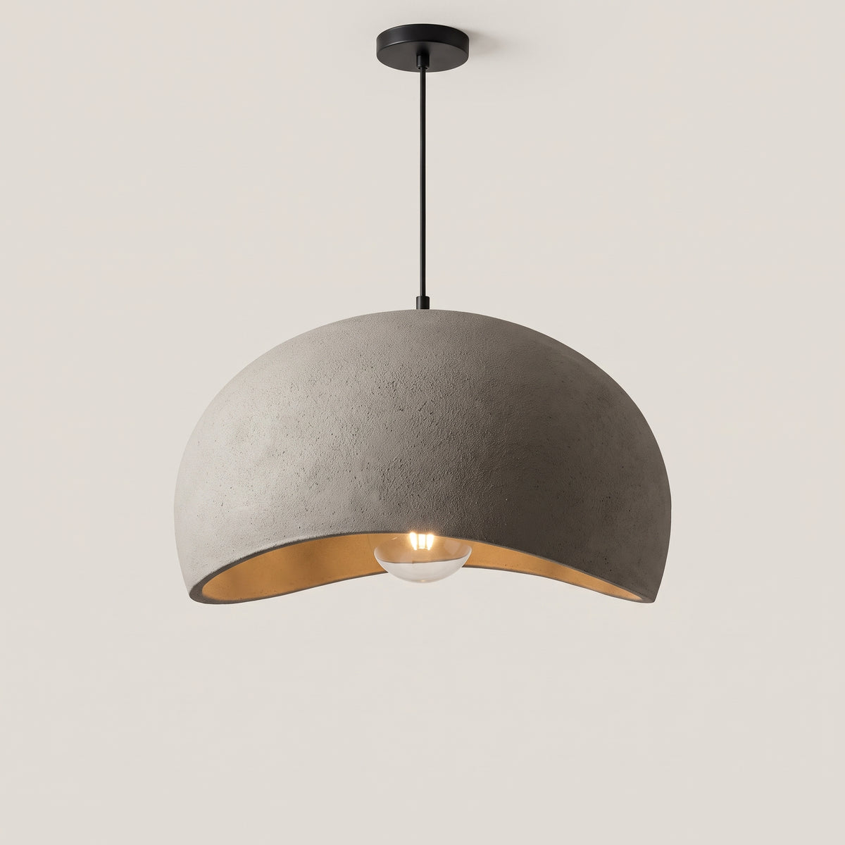Cement grey Deep Dome wabi-sabi pendant shade seen from the side
