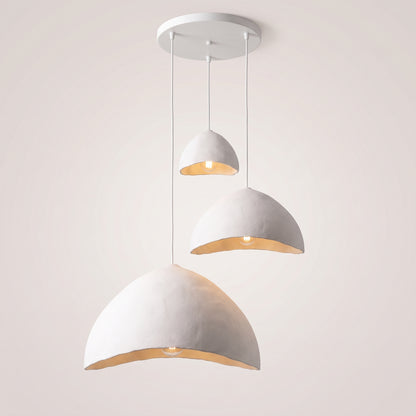 Three-light Deep Dome version with three white shades on a round ceiling plate
