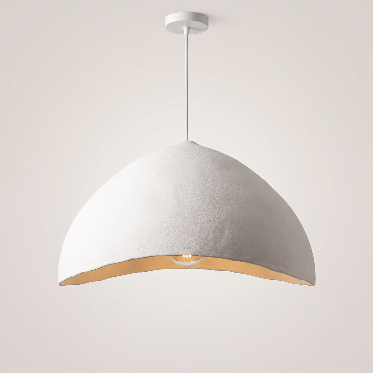 White Deep Dome wabi-sabi pendant shade seen from the side