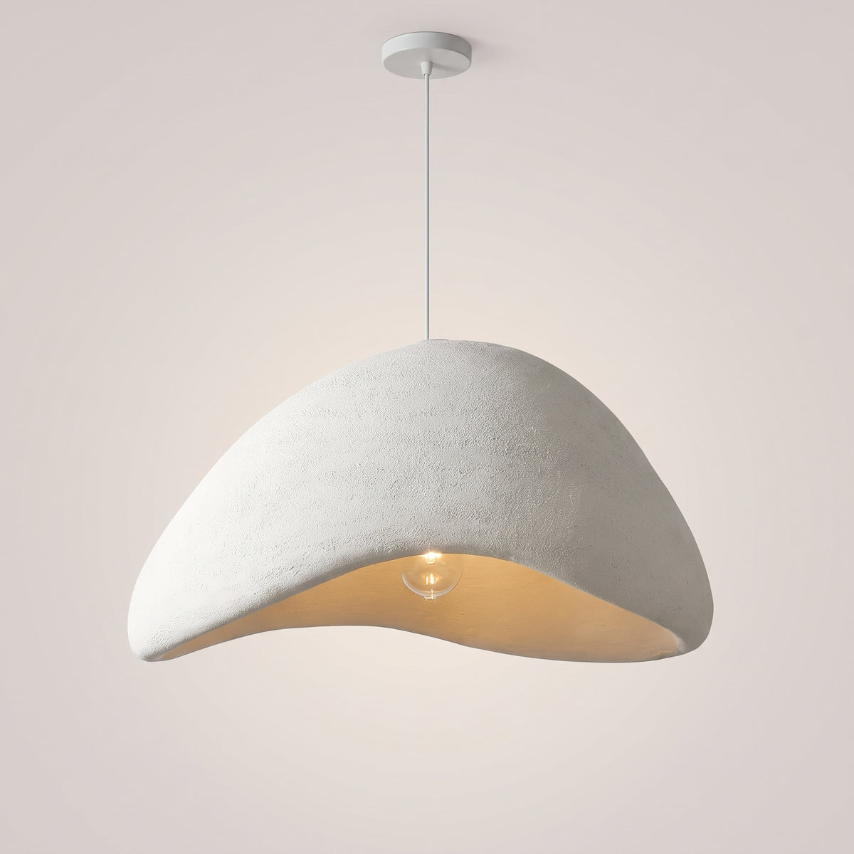 White Shallow Wave wabi-sabi pendant shade seen from the side