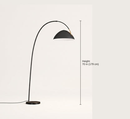 Arc floor lamp dimensions: 70 in (179 cm) tall with a 39 in reach