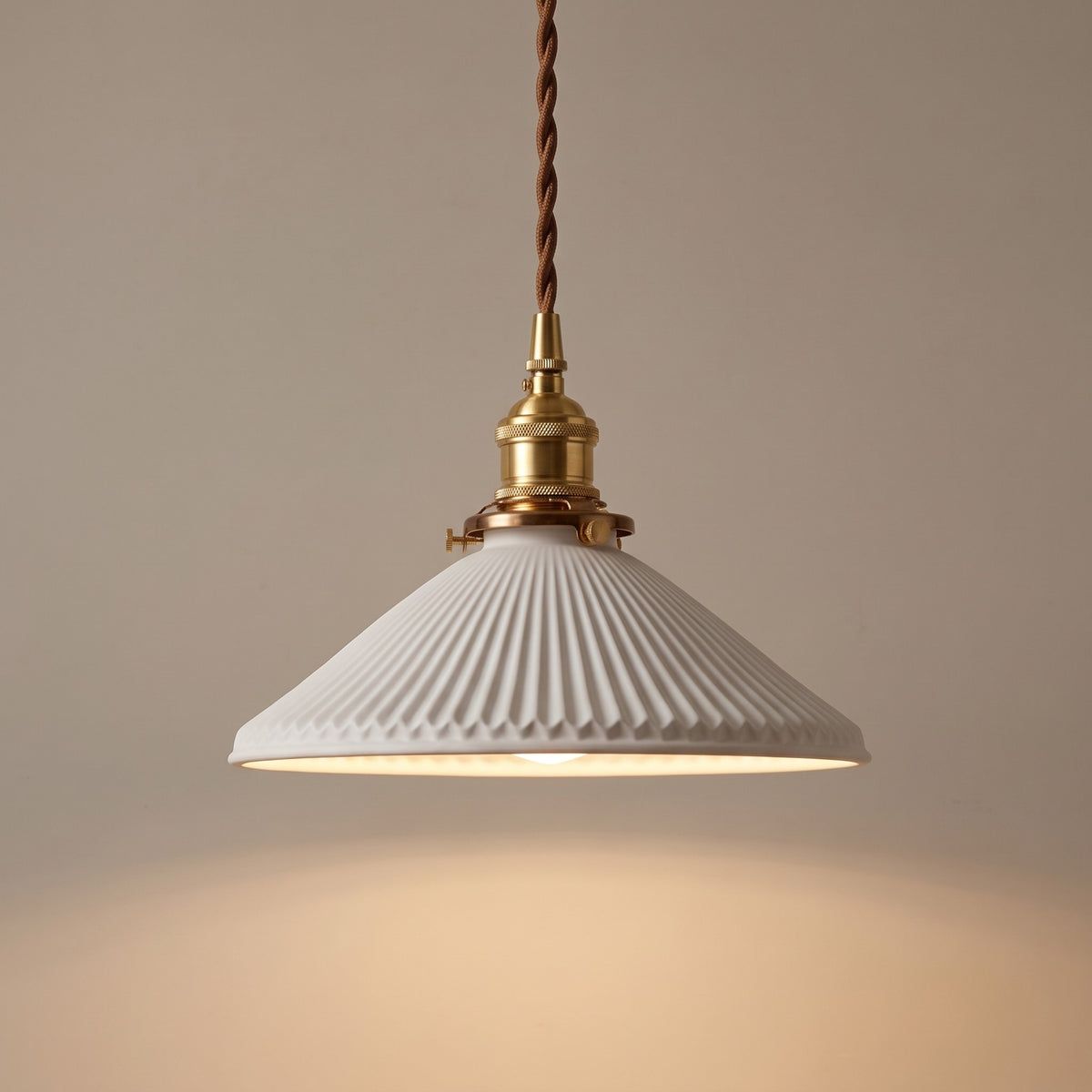 Cone shape: wide fluted ceramic pendant shade, 8.7 in across