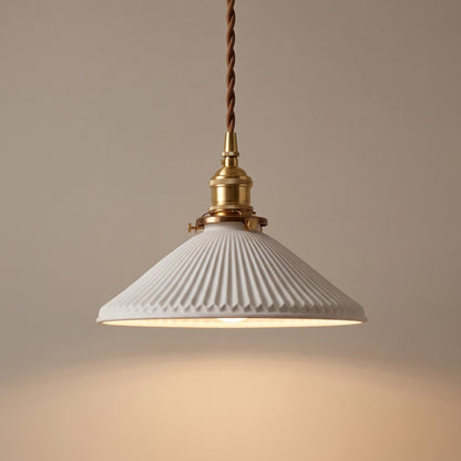 Cone shape: wide fluted ceramic pendant shade, 8.7 in across