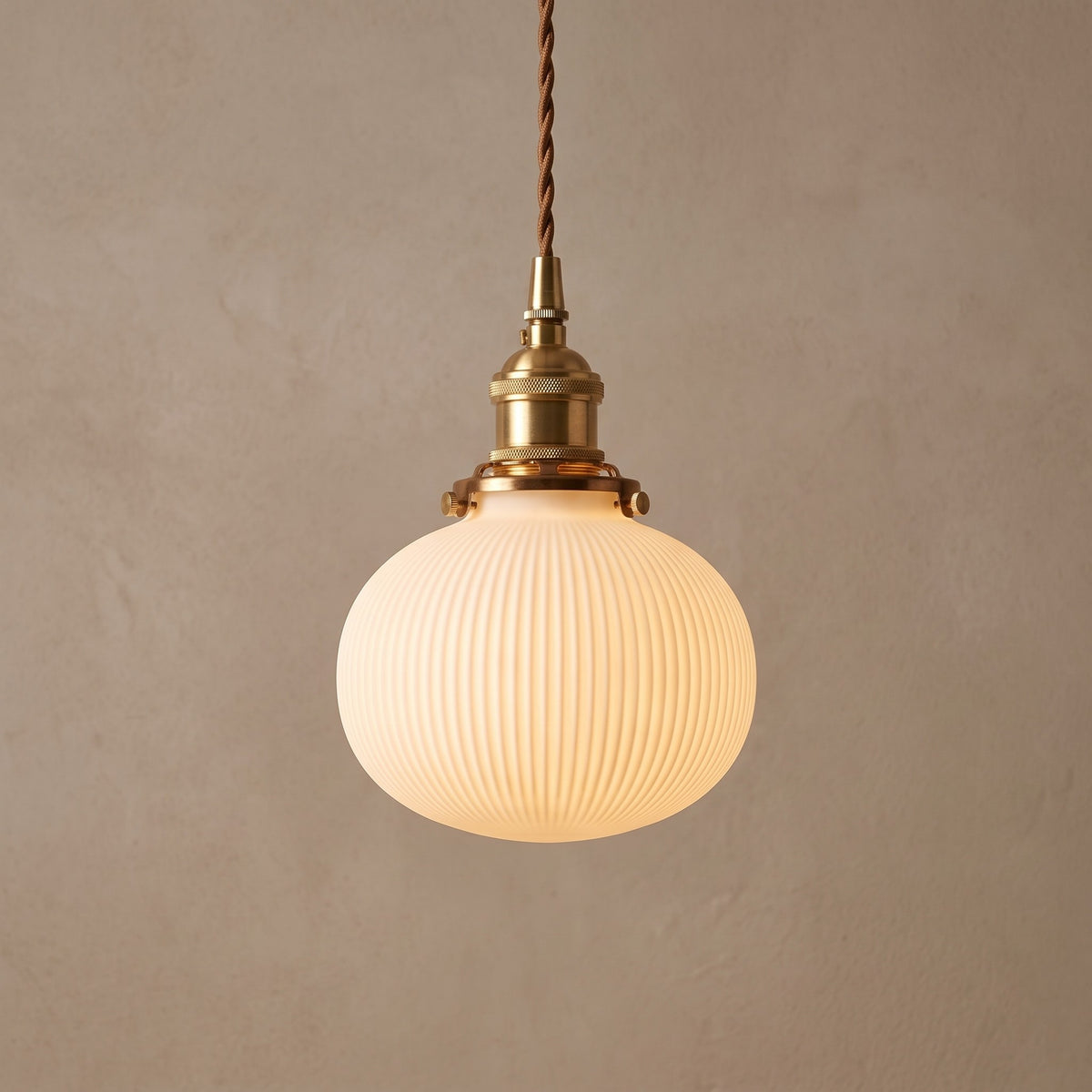 Globe shape: round fluted ceramic pendant shade, 5.5 in across