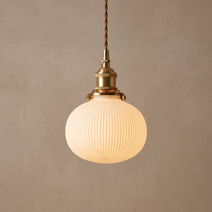 Globe shape: round fluted ceramic pendant shade, 5.5 in across