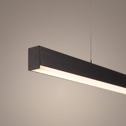 Close up of the slim aluminium bar, frosted diffuser and steel suspension wire