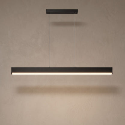 Matte black finish: slim linear LED pendant switched on
