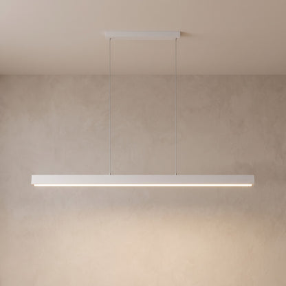 Matte white finish: slim linear LED pendant switched on