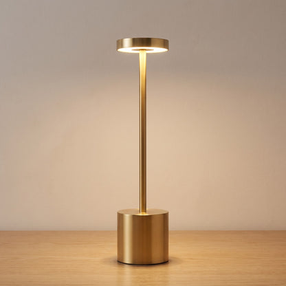 Gold finish option: brushed gold slim cordless table lamp switched on