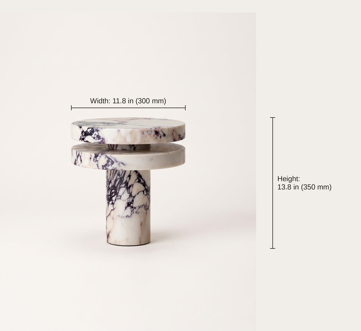 Marble table lamp dimensions: 11.8 in (300 mm) wide and 13.8 in (350 mm) tall
